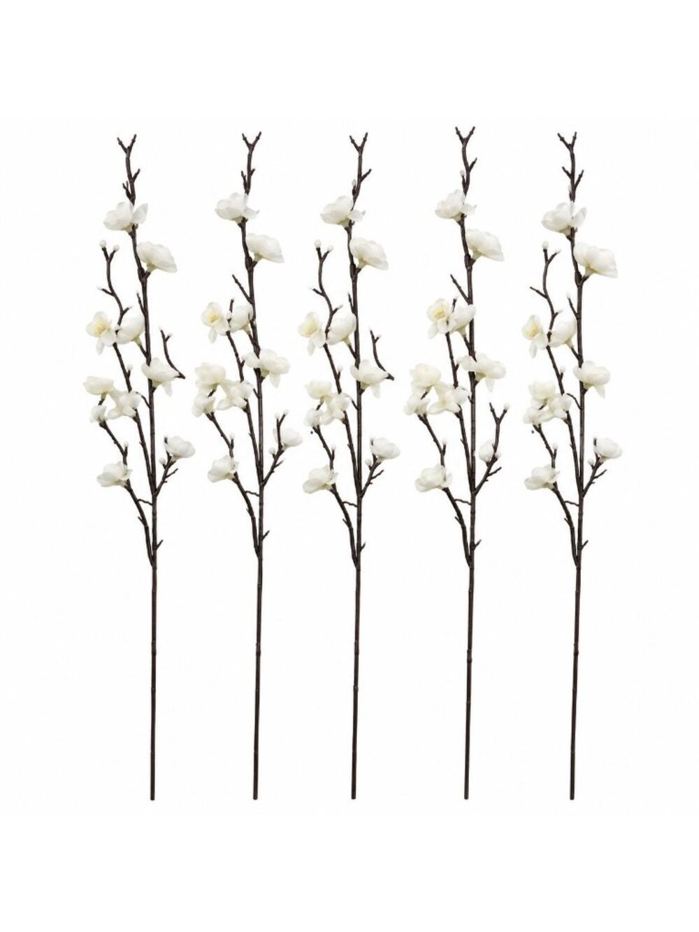 White Cherry Blossom Stems Set of 5, 22 Inch Artificial Flowers, Faux Sakura Bra